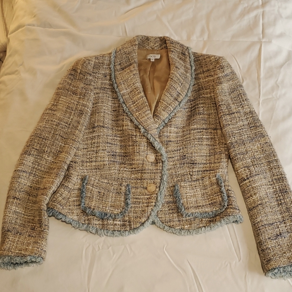 Fun, blue/tan tweed Cache Blazer